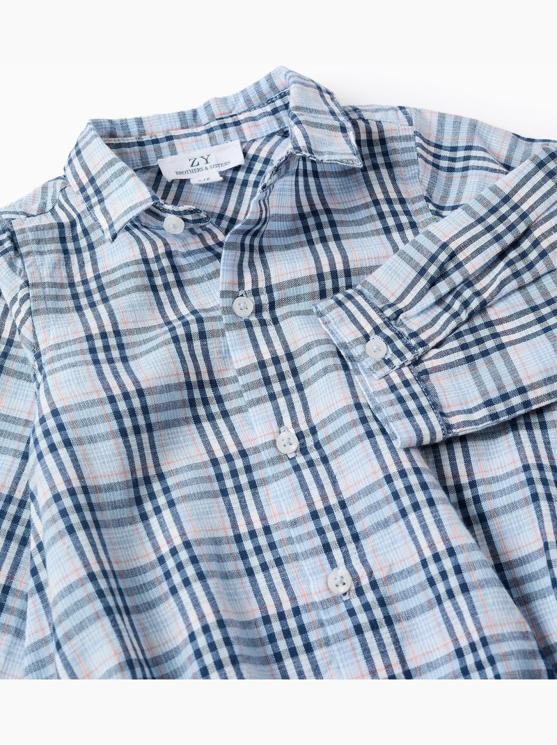 Body-camicia in cotone con motivo a quadri b&s Blu scuro - Kiabi