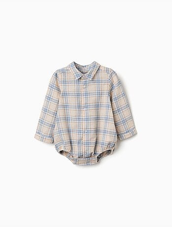 Body-camicia in cotone con motivo a quadri