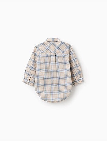 Body-camicia in cotone con motivo a quadri