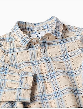 Body-camicia in cotone con motivo a quadri