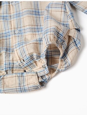 Body-camicia in cotone con motivo a quadri