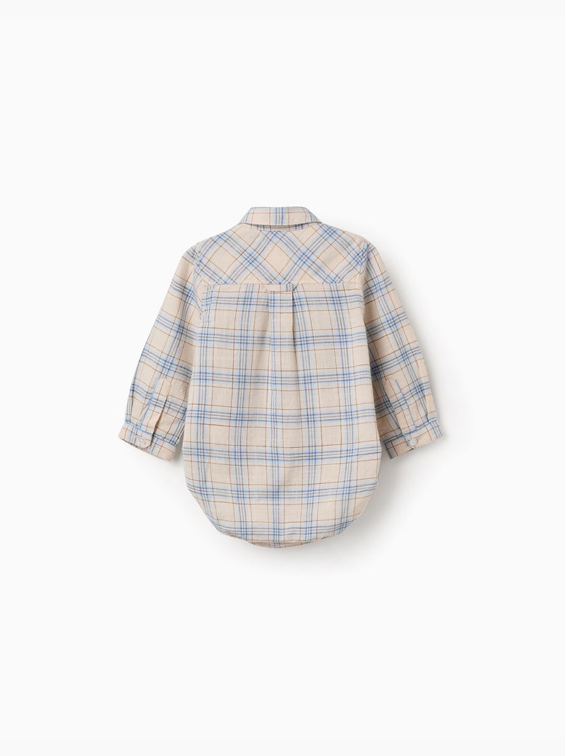 Body-camicia in cotone con motivo a quadri Grigio chiaro - Kiabi