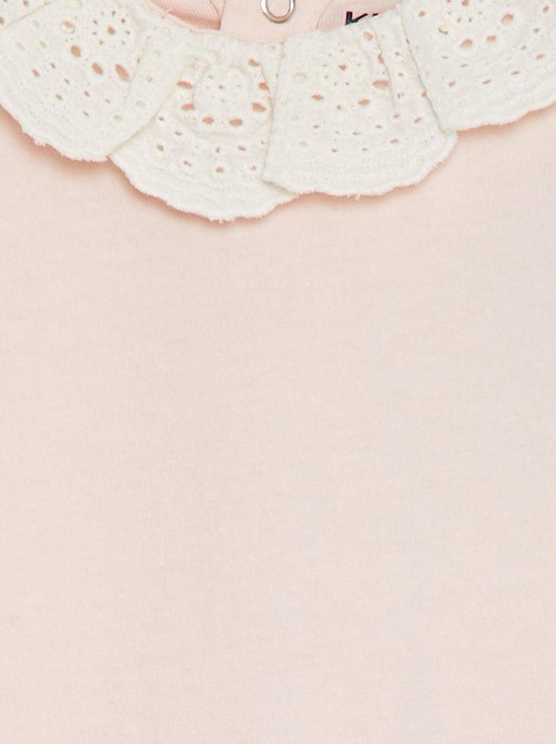 Body colletto arricciato con ricamo punto inglese ROSA - Kiabi