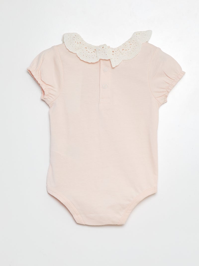 Body colletto arricciato con ricamo punto inglese ROSA - Kiabi