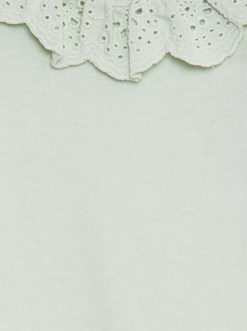 Body colletto arricciato con ricamo punto inglese VERDE - Kiabi