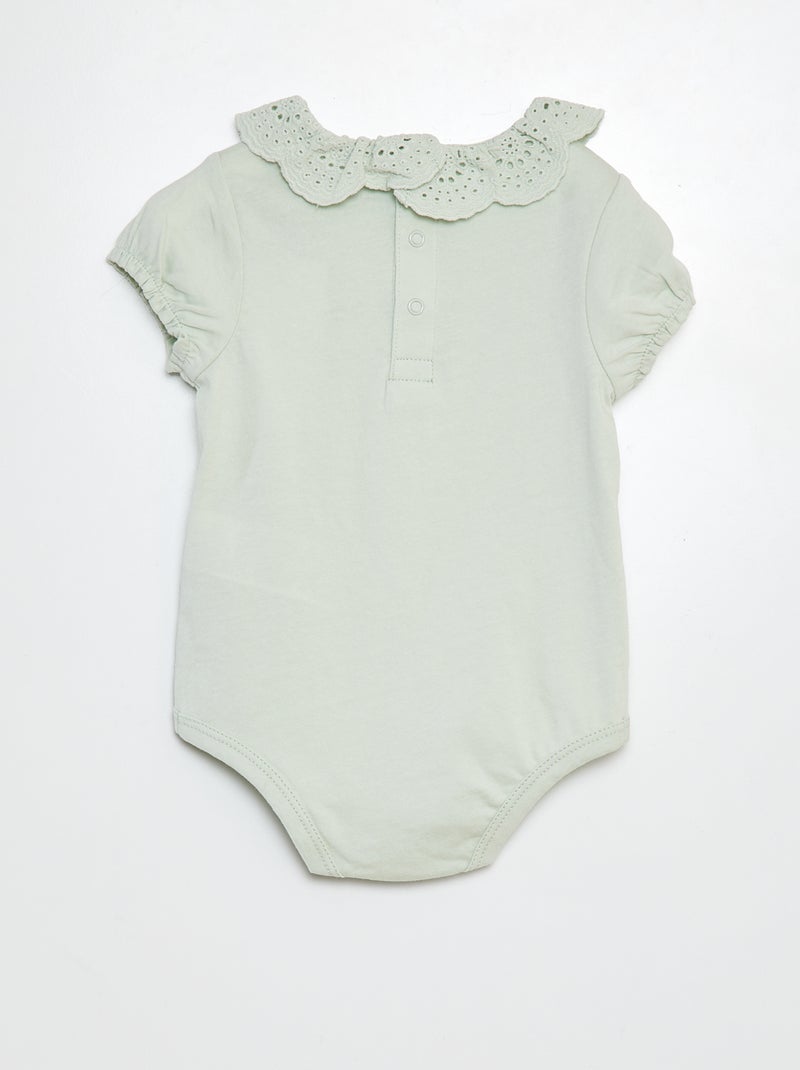 Body colletto arricciato con ricamo punto inglese VERDE - Kiabi