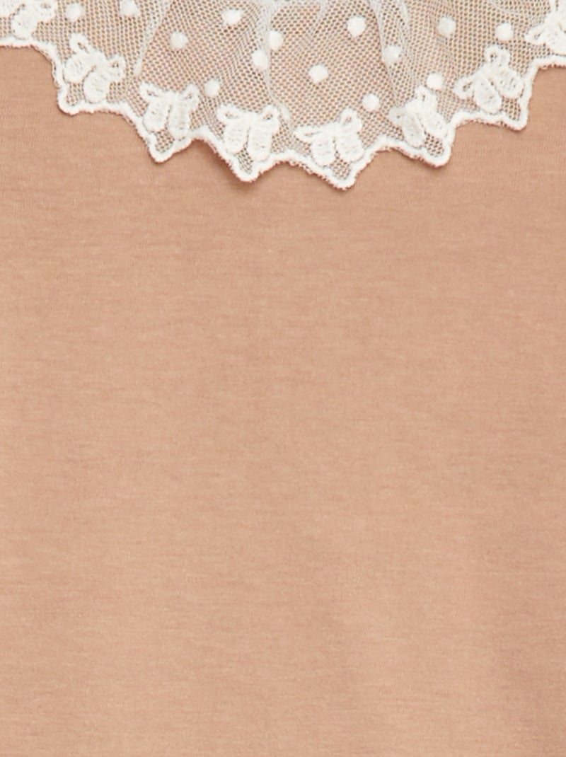 Body con colletto arricciato in pizzo Beige - Kiabi
