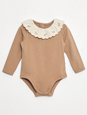 Body con colletto fantasia ricamato in cotone