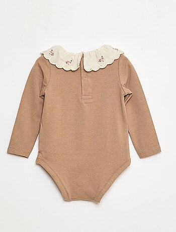 Body con colletto fantasia ricamato in cotone