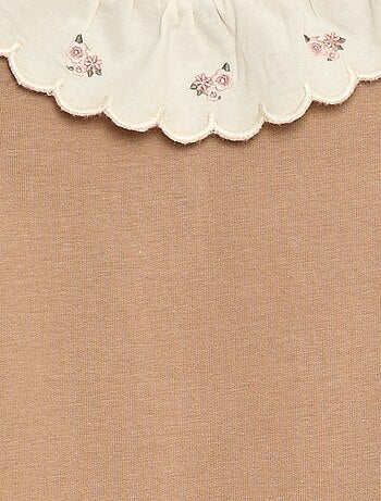 Body con colletto fantasia ricamato in cotone