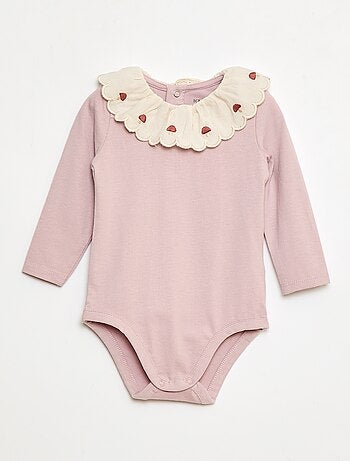 Body con colletto fantasia ricamato in cotone