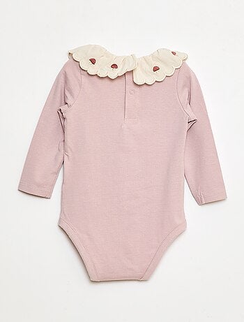 Body con colletto fantasia ricamato in cotone