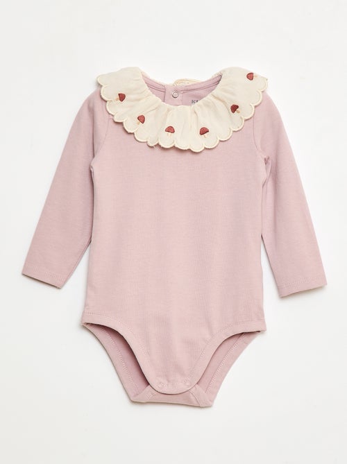 Body con colletto fantasia ricamato in cotone - Kiabi