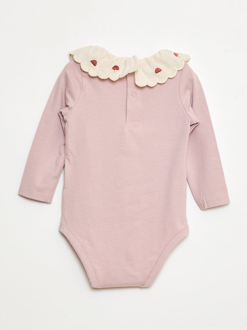 Body con colletto fantasia ricamato in cotone Viola - Kiabi