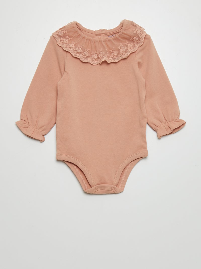 Body con colletto in tulle ricamato ROSA - Kiabi