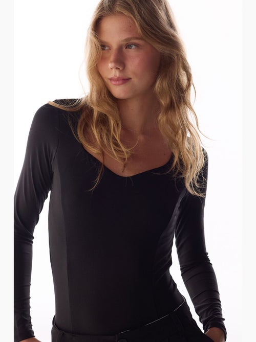 Body con scollo a cuore e maniche lunghe penti - Kiabi Body con scollo a cuore e maniche lunghe penti - Kiabi