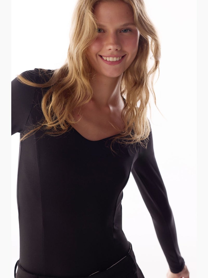 Body con scollo a cuore e maniche lunghe penti Nero - Kiabi