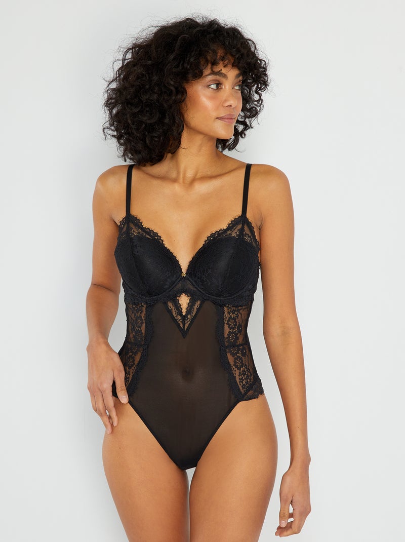 Body con scollo profondo in pizzo Nero - Kiabi