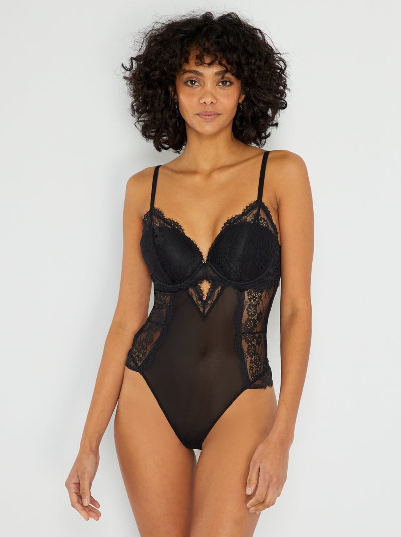 Body con scollo profondo in pizzo Nero - Kiabi