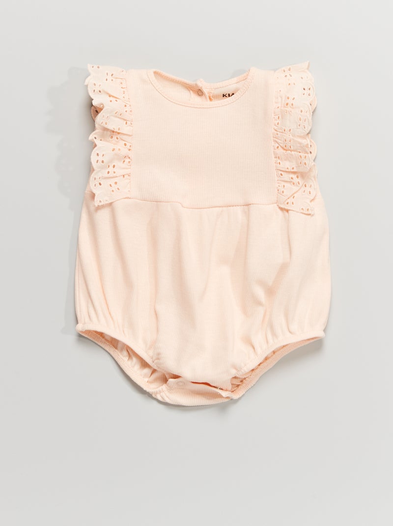 Body con volant e ricami punto inglese rosa pastello - Kiabi