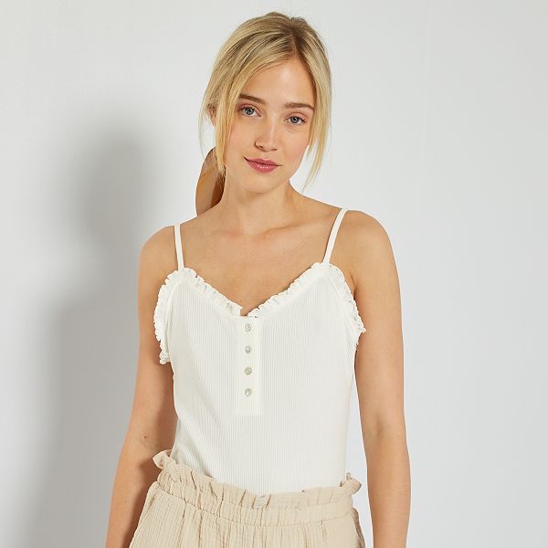 Body con volant in maglia a coste null - bianco neve - Kiabi - 12,00€