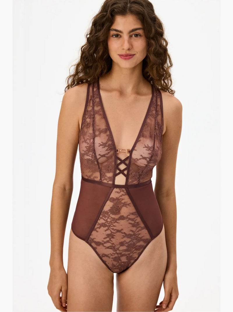 Body donna con spalline penti Rosso bordeaux - Kiabi