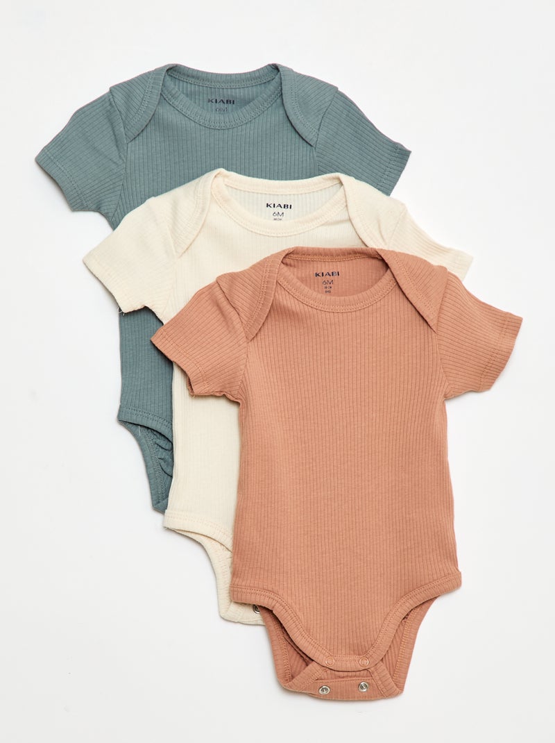 Body evolutivo in tessuto tinta unita - Set di 3 Beige - Kiabi