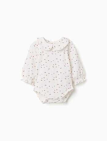 Body in cotone a manica lunga con motivo floreale