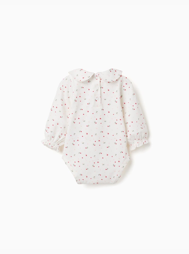 Body in cotone a manica lunga con motivo floreale Bianco - Kiabi