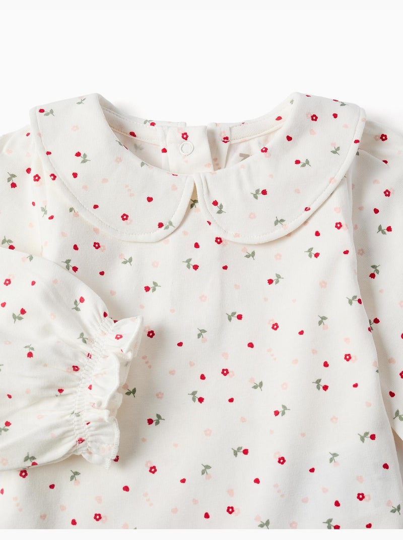 Body in cotone a manica lunga con motivo floreale Bianco - Kiabi