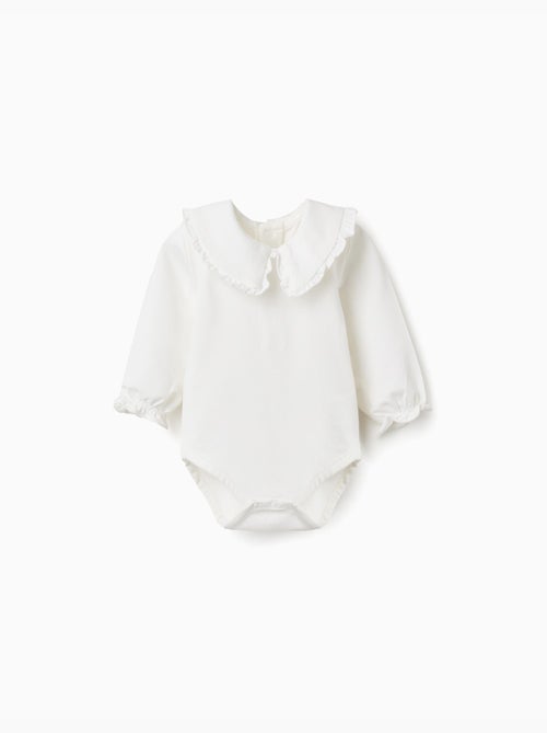Body in cotone a manica lunga con volant - Kiabi