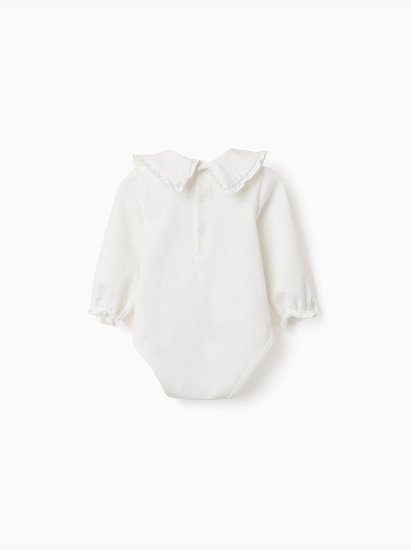Body in cotone a manica lunga con volant Bianco - Kiabi