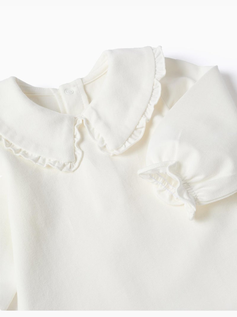Body in cotone a manica lunga con volant Bianco - Kiabi