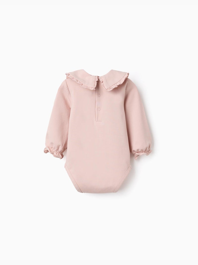Body in cotone a manica lunga con volant Rosa chiaro - Kiabi