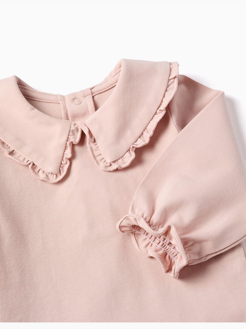 Body in cotone a manica lunga con volant Rosa chiaro - Kiabi