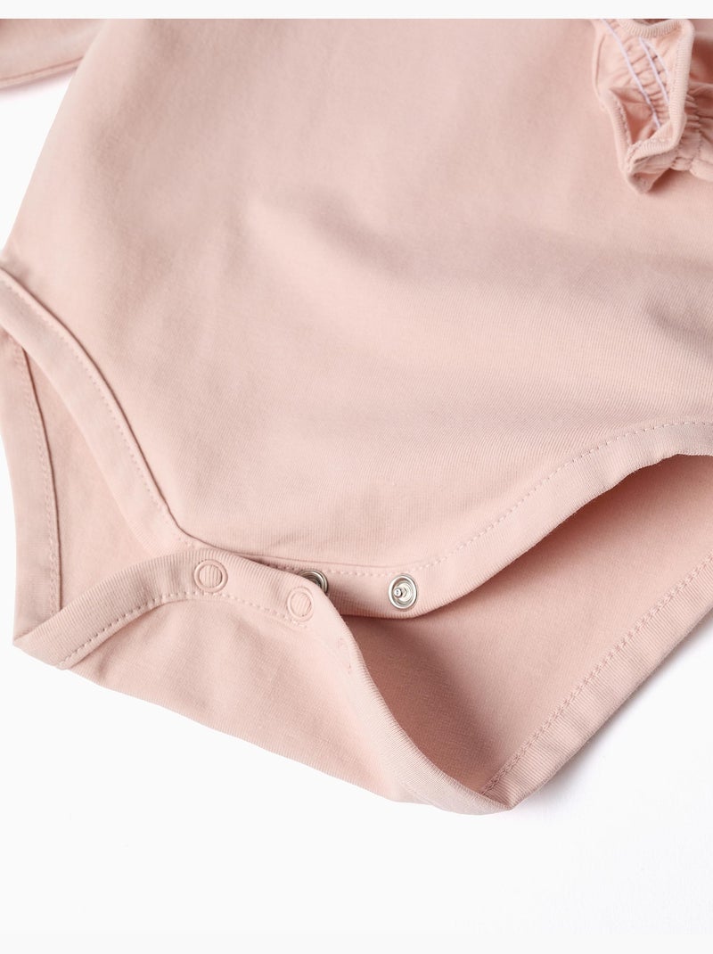 Body in cotone a manica lunga con volant Rosa chiaro - Kiabi