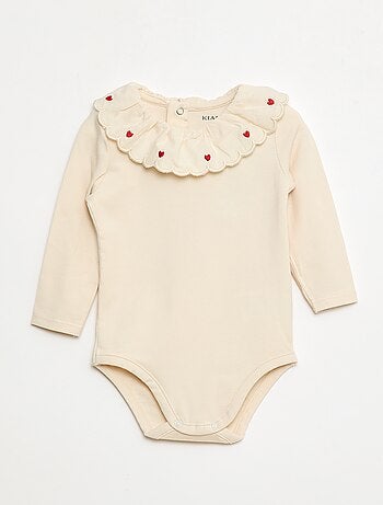 Body con colletto fantasia ricamato in cotone