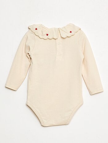 Body con colletto fantasia ricamato in cotone