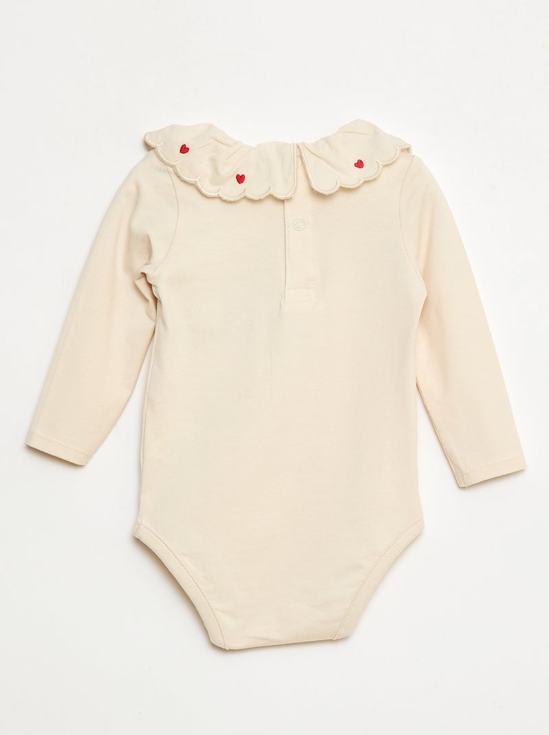 Body in cotone con colletto ricamato fantasia Bianco - Kiabi