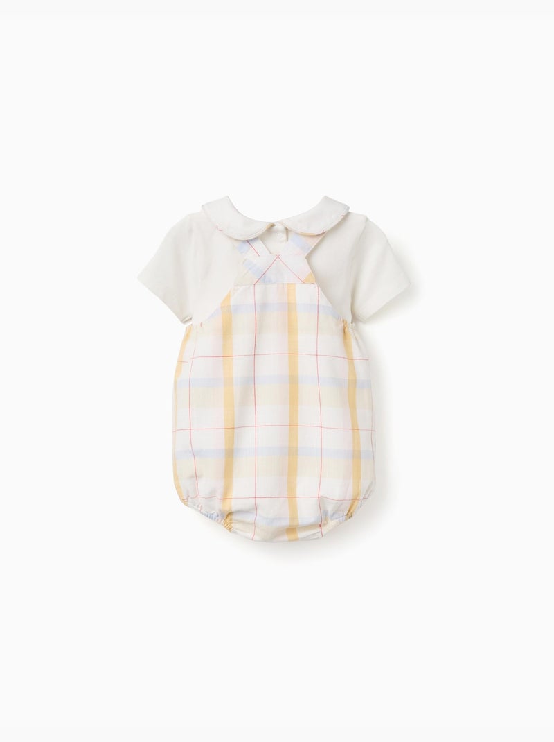 Body in cotone + pagliaccetto a quadri B&S Bianco - Kiabi