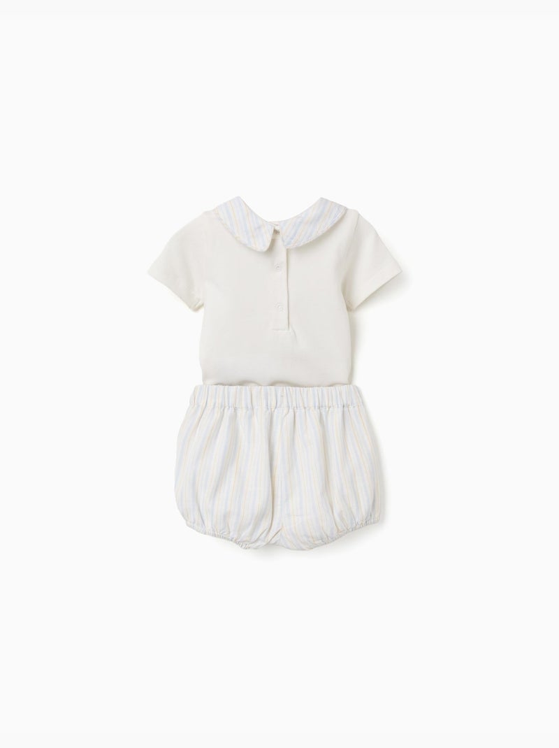 Body in cotone + pantaloncini a righe B&S Blu chiaro - Kiabi