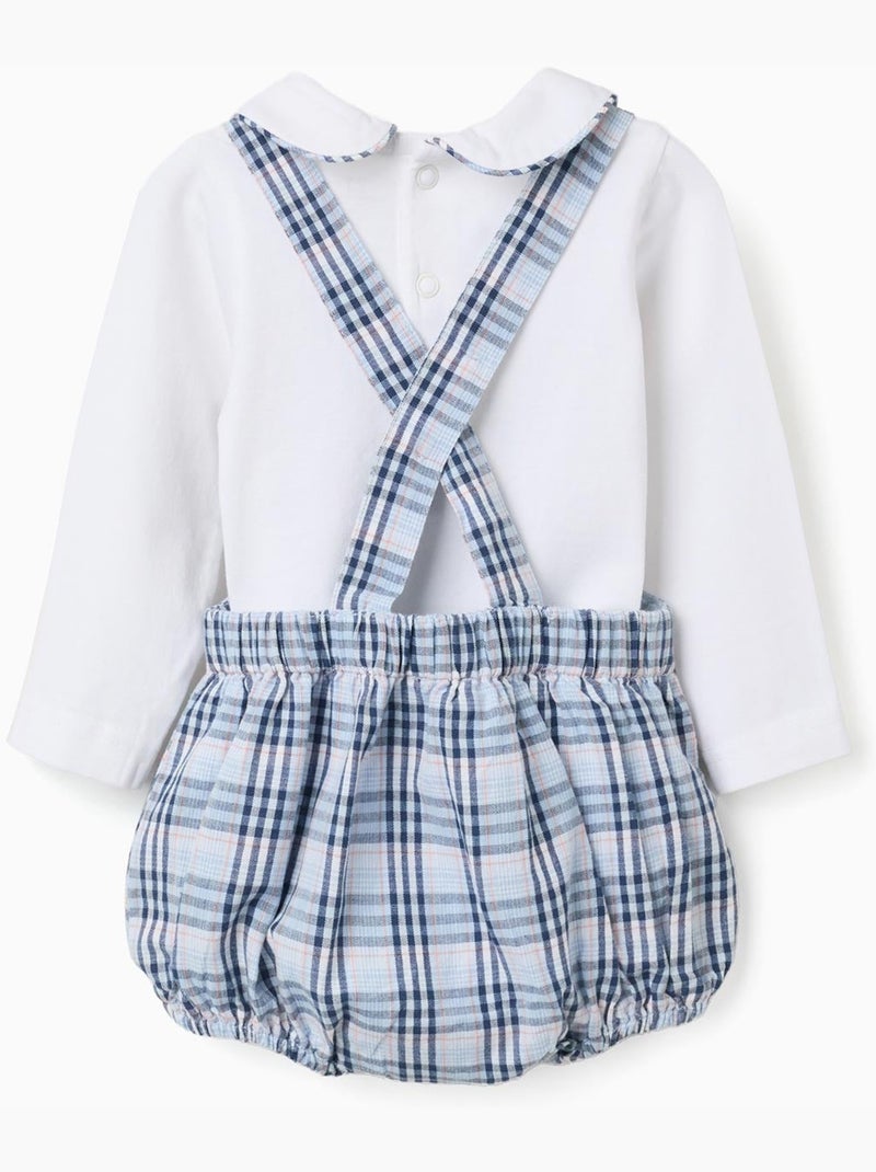 Body in cotone + tutina a quadri b&s Blu scuro - Kiabi