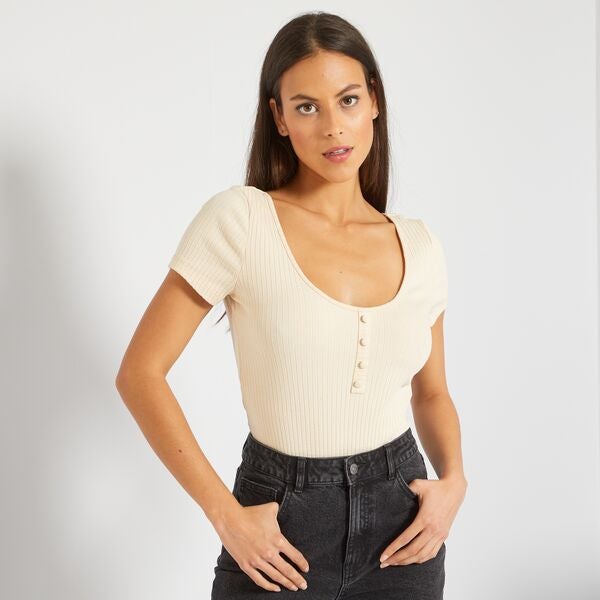Body in maglia a coste null - BEIGE - Kiabi - 12,00€