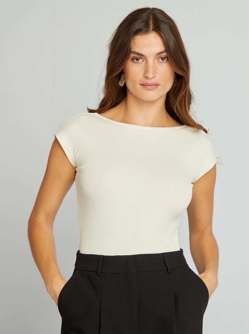 Body in maglia a coste con schiena scoperta BIANCO - Kiabi