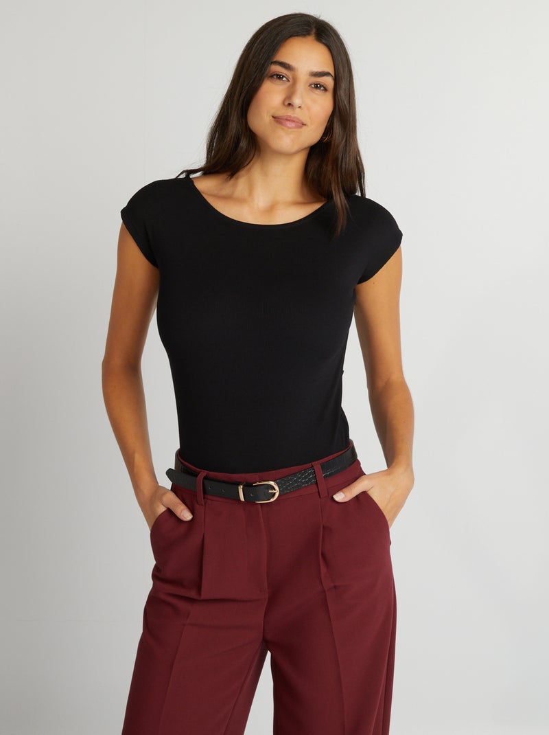 Body in maglia a coste con schiena scoperta nero - Kiabi