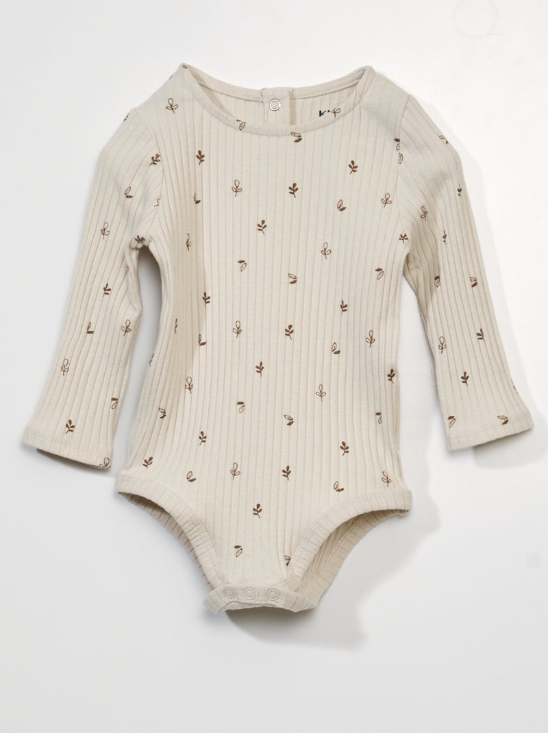 Body in maglia a coste con stampa Beige - Kiabi