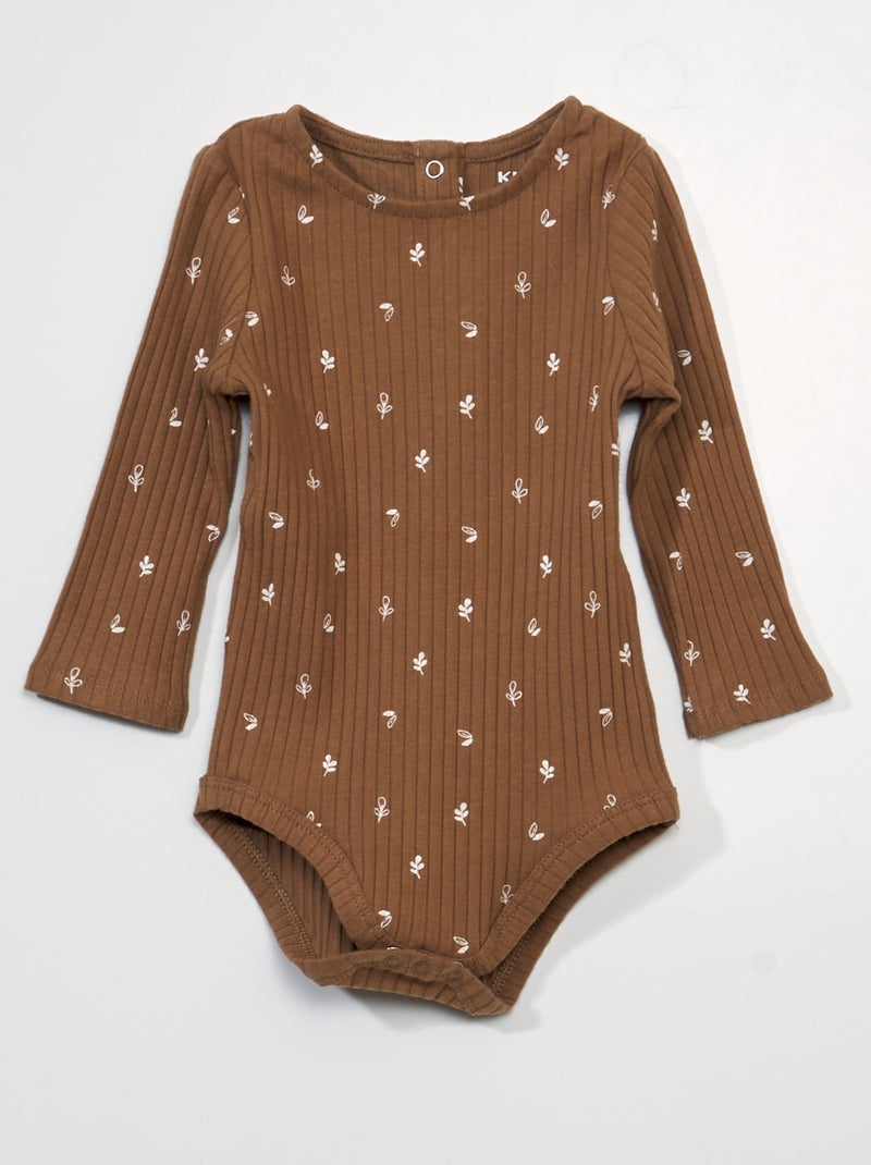 Body in maglia a coste con stampa Marrone - Kiabi