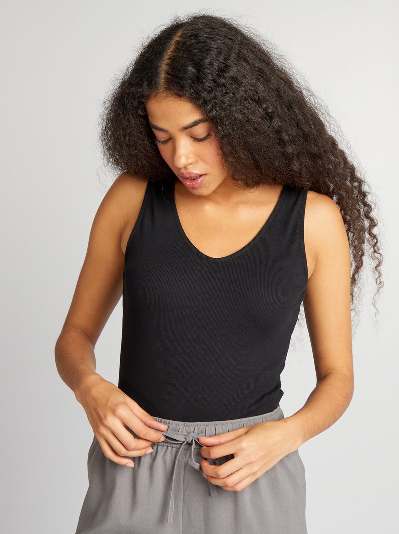 Body in maglia a coste nero - Kiabi