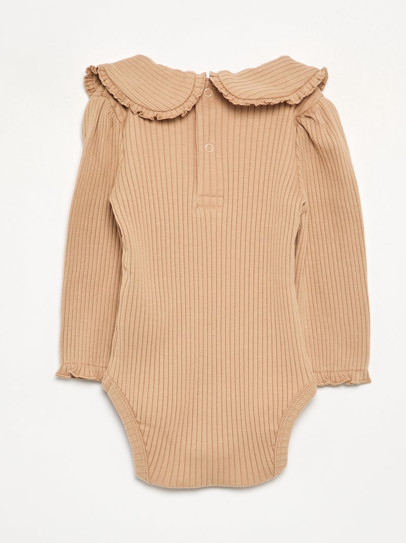 Body in maglia a costine con colletto Claudine Beige - Kiabi