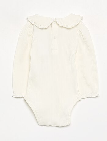 Body in maglia a costine con colletto Claudine